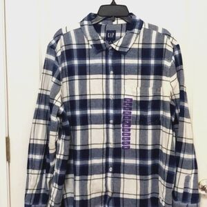 New! GAP Blue /White Plaid Boyfriend Flannel shirt. Size XXL